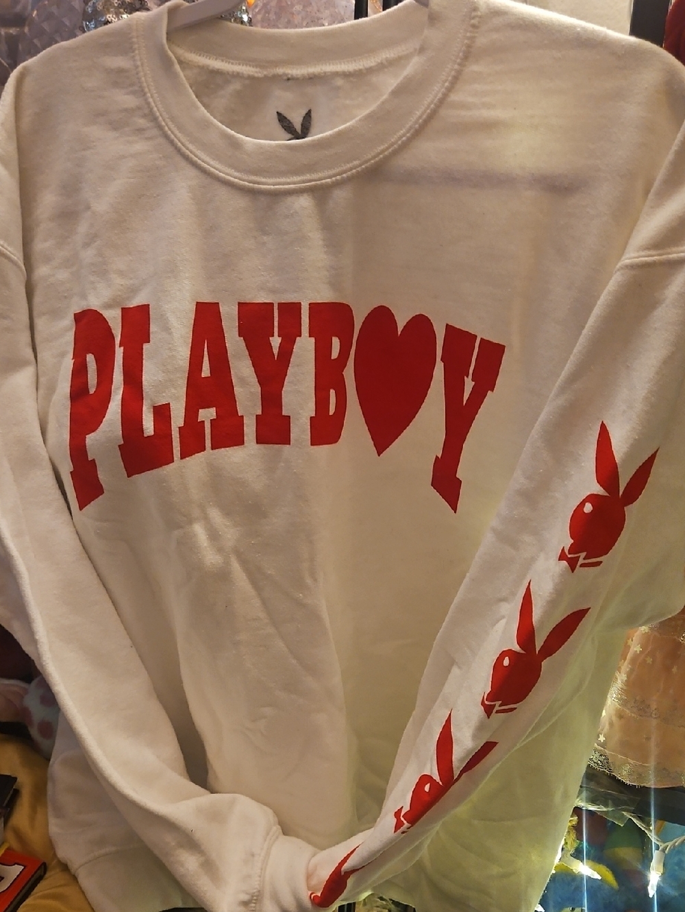 PLAYBOY White Sweatshirt with Red Logo and Sleeve Bunnies